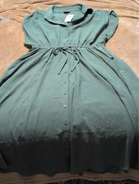 torrid Cap Sleeve Sage/Forest Green Button-Front Midi Dress